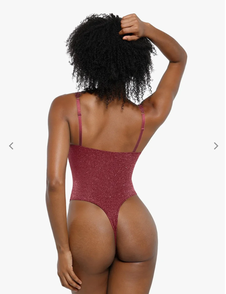 Shapewear Ruched Metallic Knit Square Neck Slimming Bodysuit