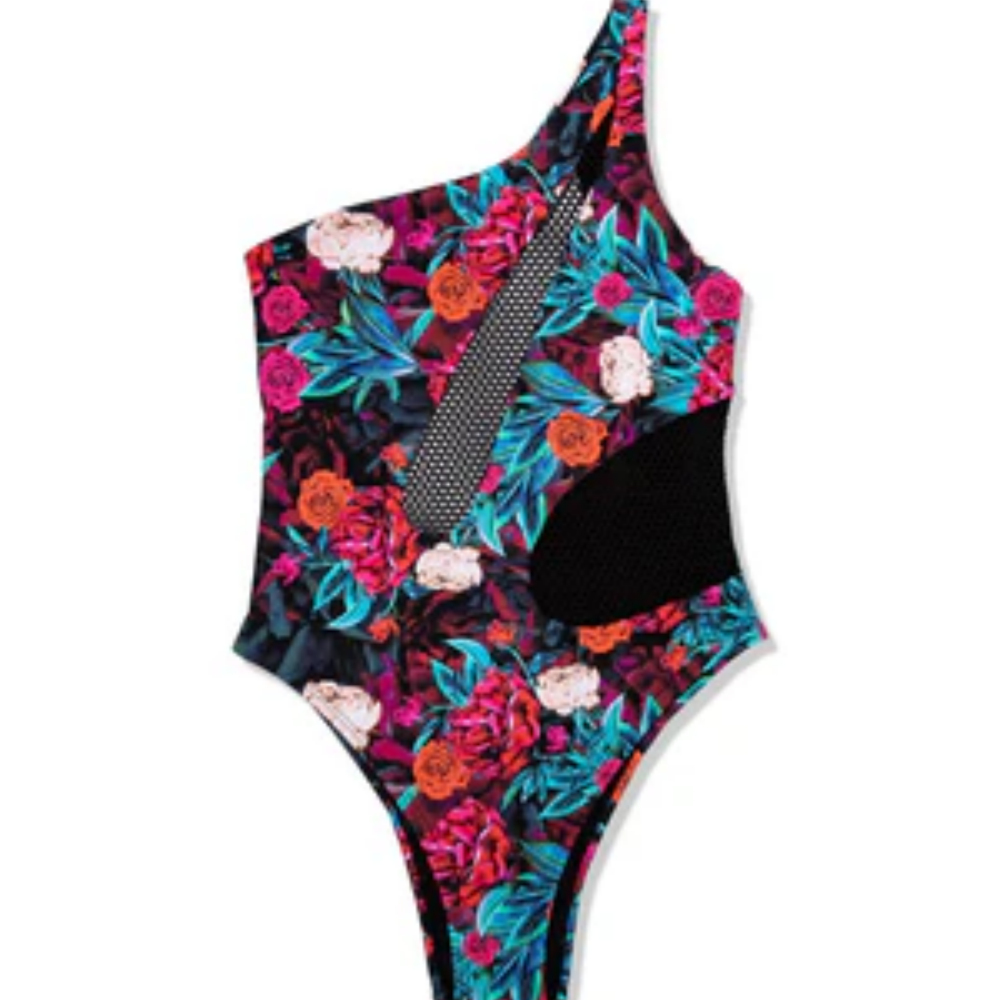 Kara Mesh One Shouder One Piece Swimsuit - My Private Jet Black