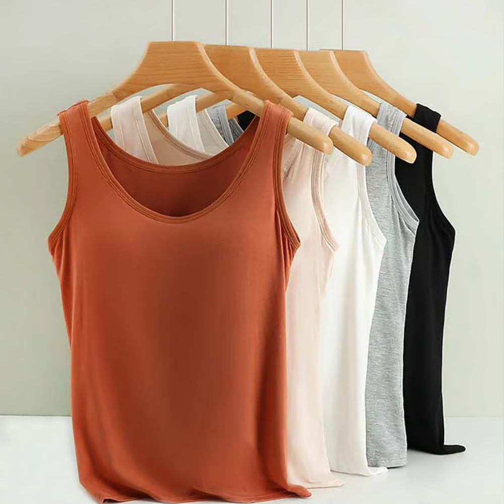Women's Tank Top with Built-In Bra, Sleeveless Casual Basic Round Neck Regular