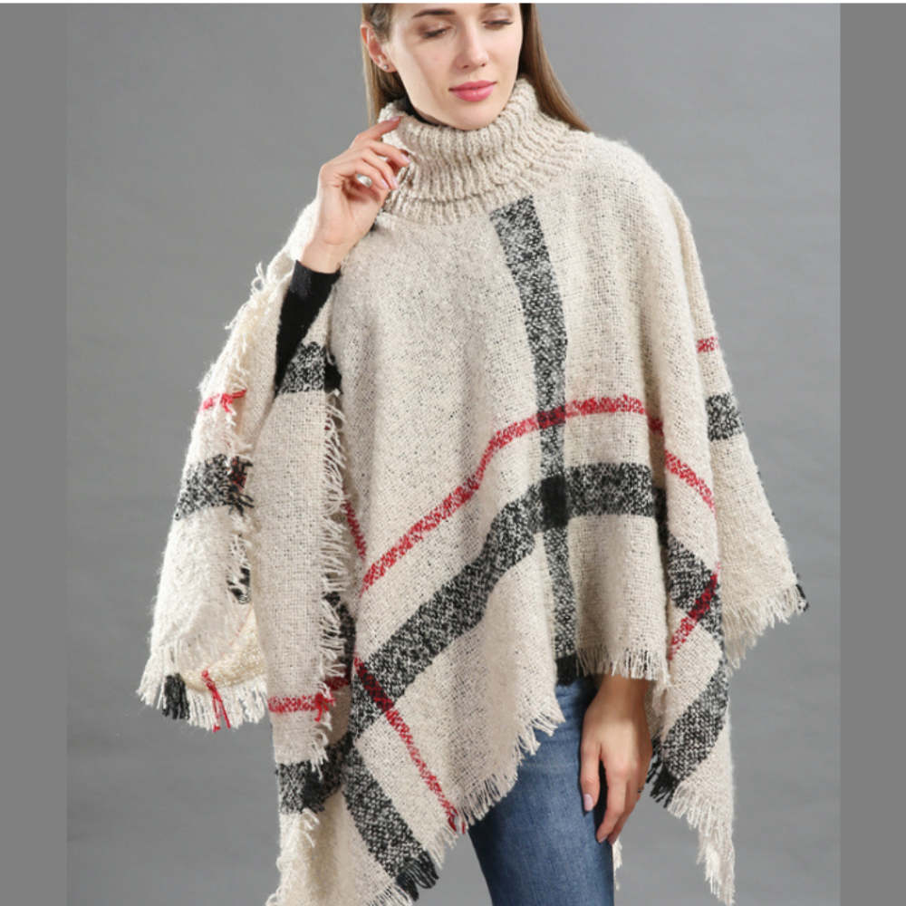 Loose sweater shawl fringed cape