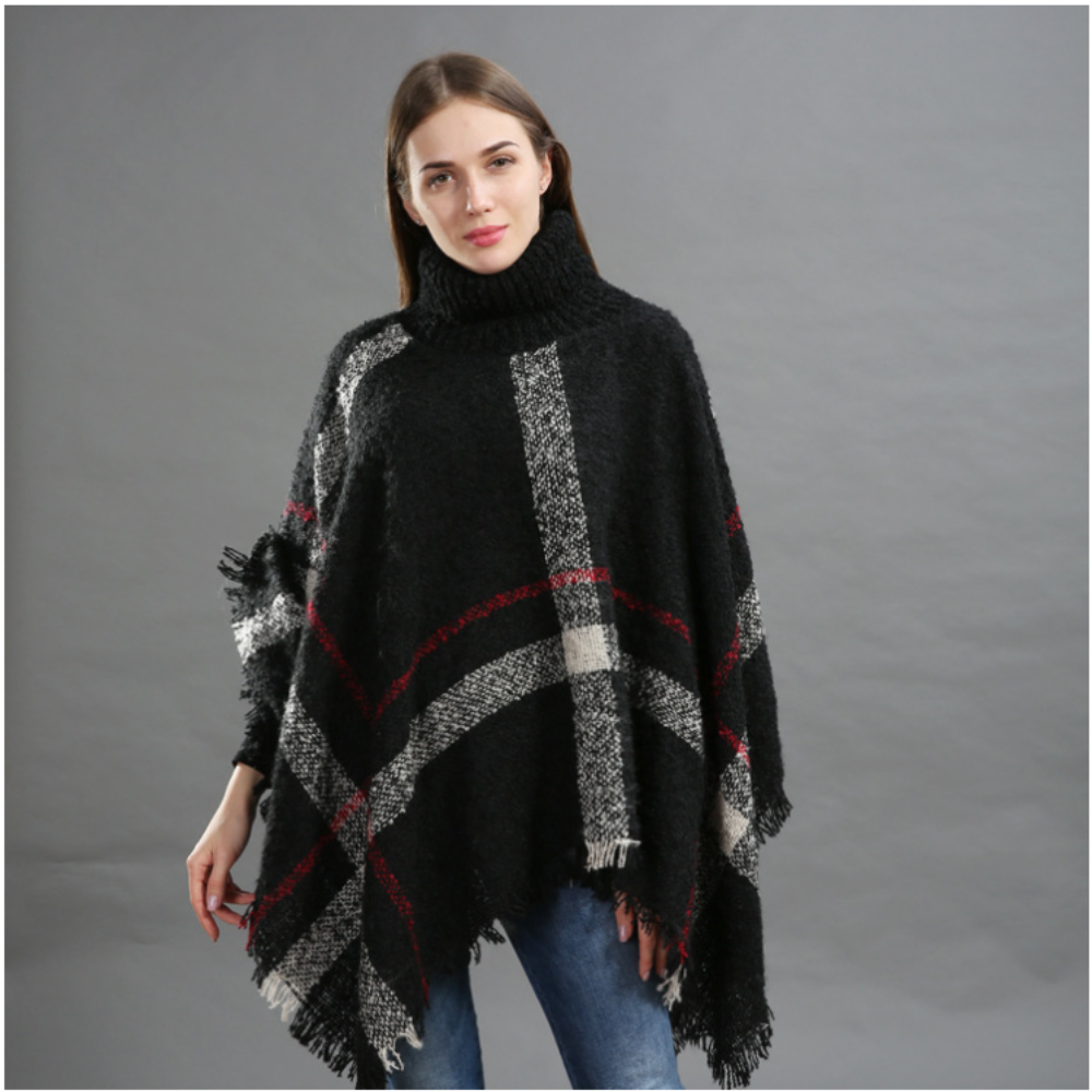Loose sweater shawl fringed cape