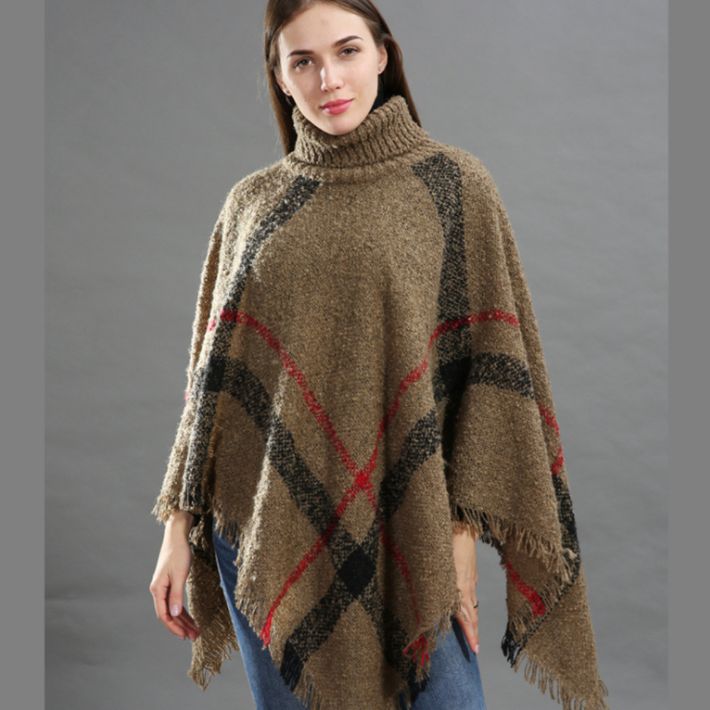 Loose sweater shawl fringed cape