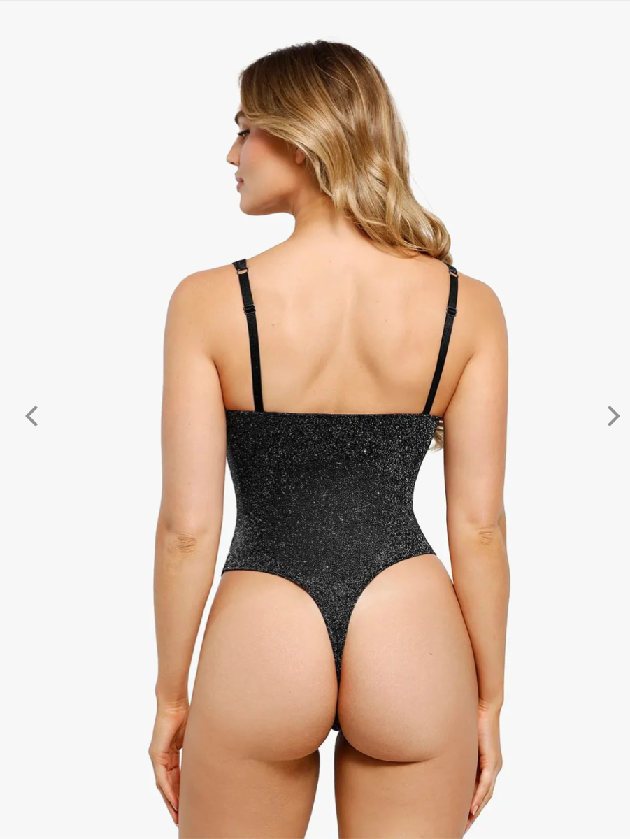 Shapewear Ruched Metallic Knit Square Neck Slimming Bodysuit