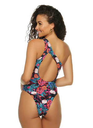 Kara Mesh One Shouder One Piece Swimsuit - My Private Jet Black