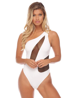 Kara Mesh One Shouder One Piece Swimsuit - My Private Jet Black