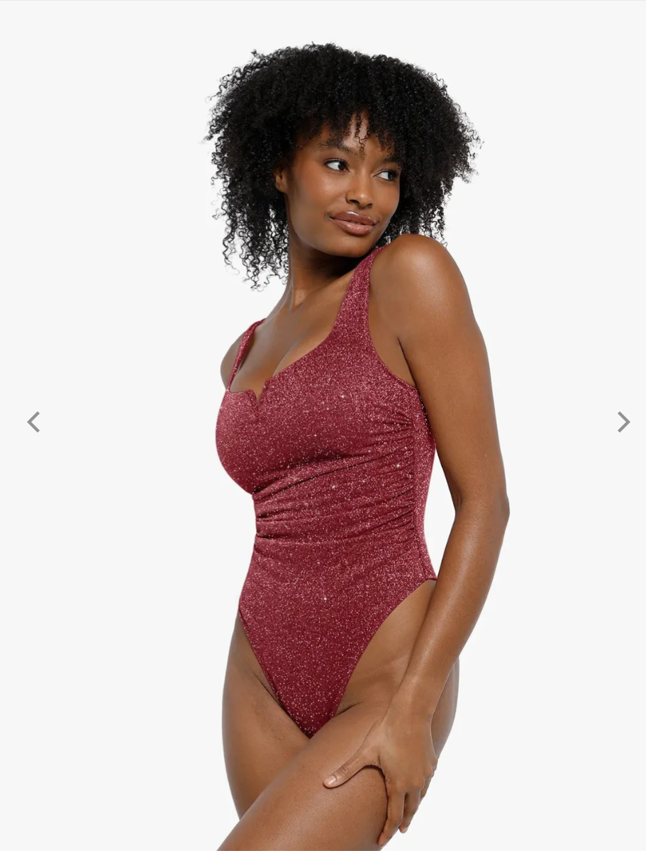 Shapewear Ruched Metallic Knit Square Neck Slimming Bodysuit