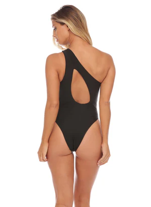 Kara Mesh One Shouder One Piece Swimsuit - My Private Jet Black