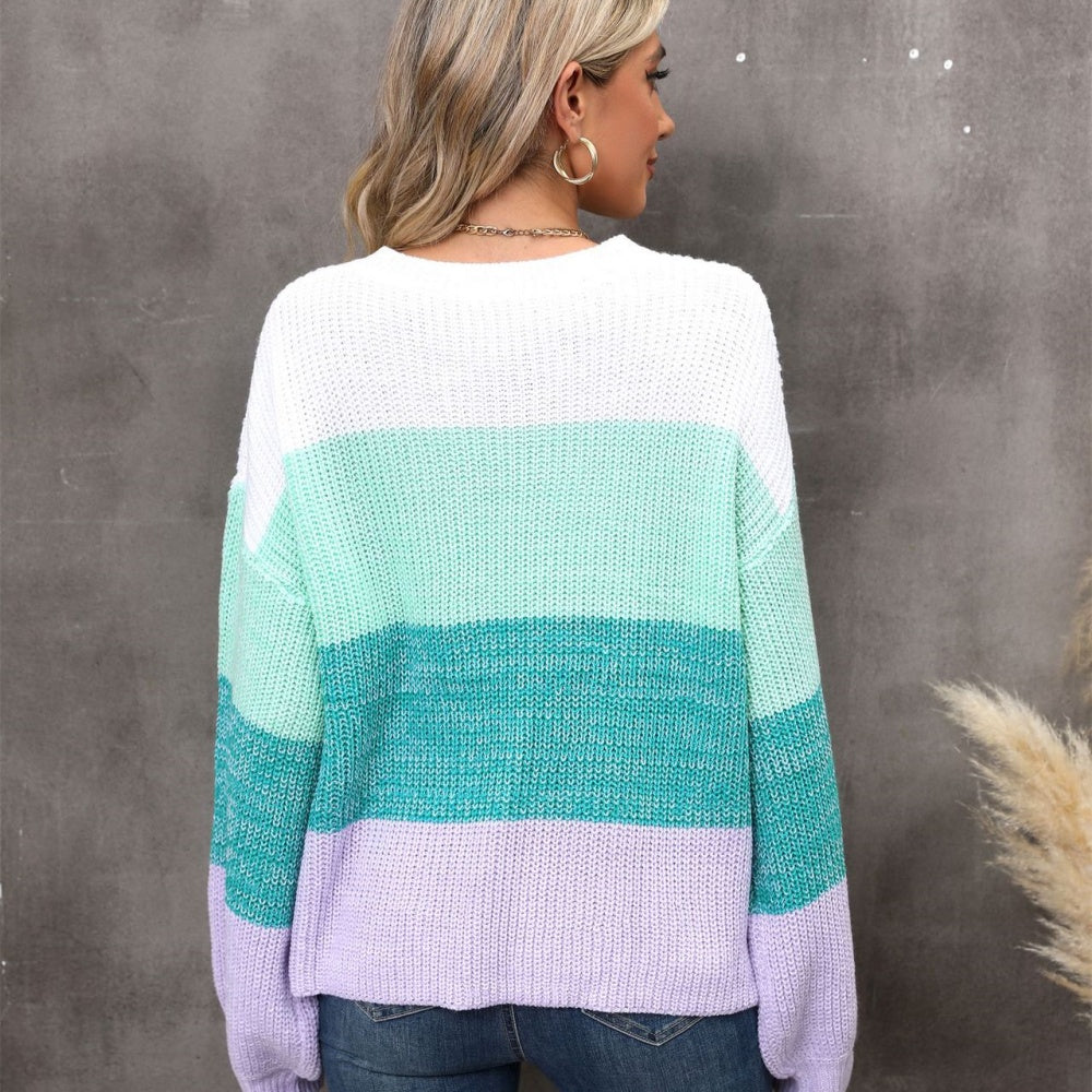 Color block loose pullover sweater