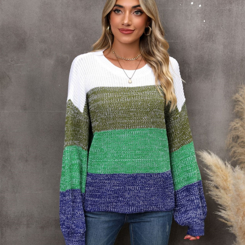 Color block loose pullover sweater