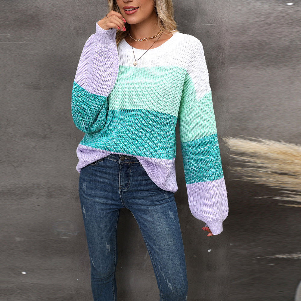 Color block loose pullover sweater