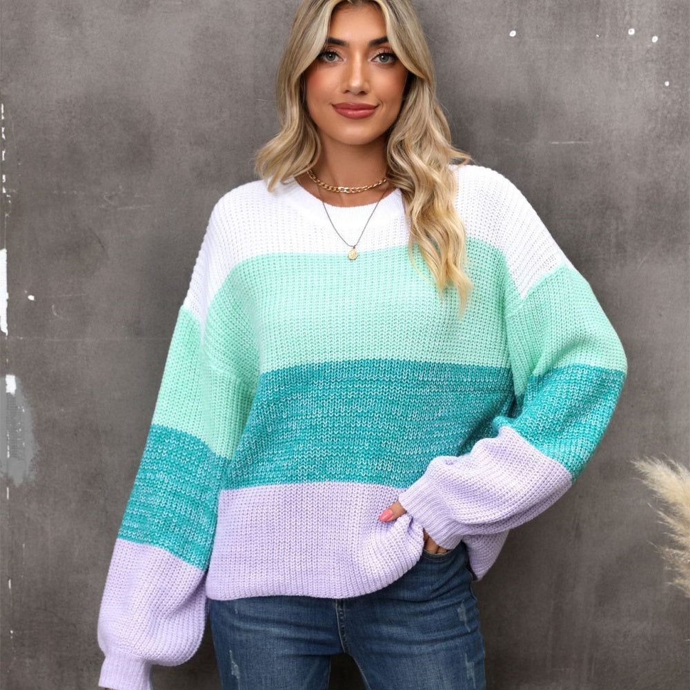 Color block loose pullover sweater