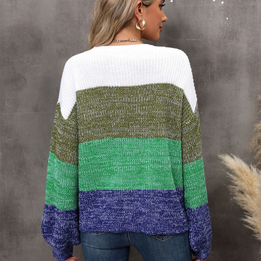 Color block loose pullover sweater