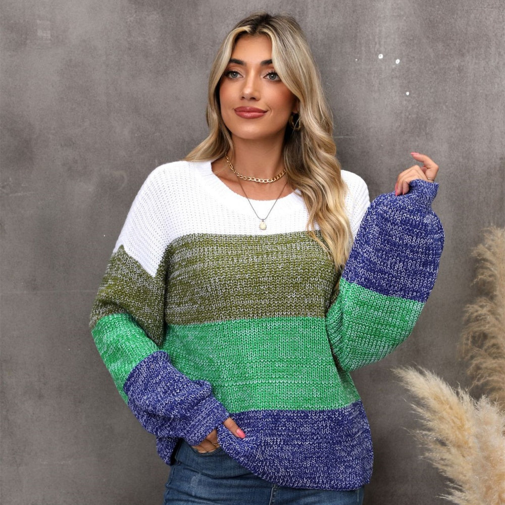 Color block loose pullover sweater