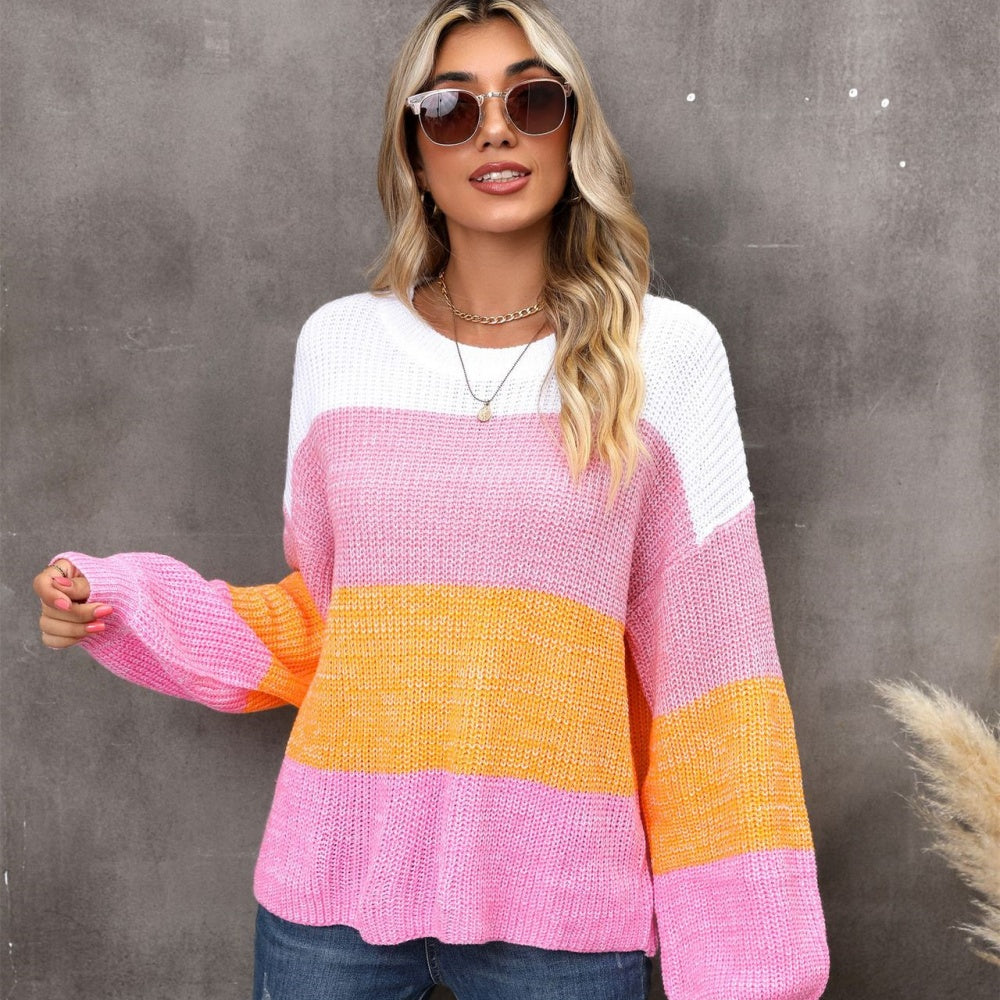 Color block loose pullover sweater