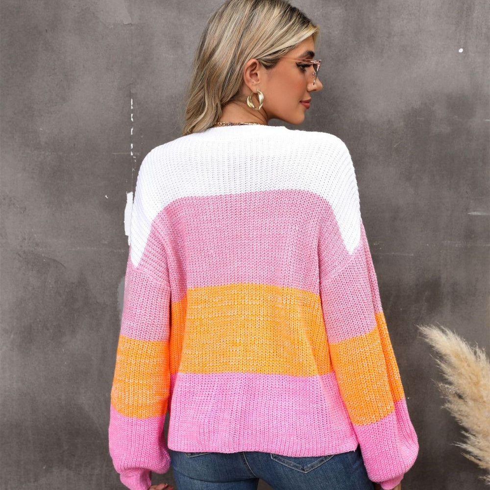 Color block loose pullover sweater