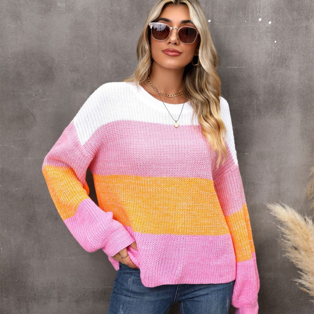 Color block loose pullover sweater