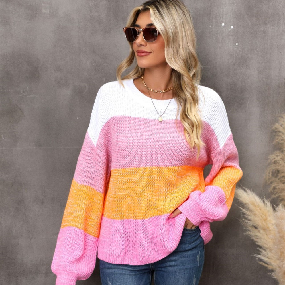 Color block loose pullover sweater