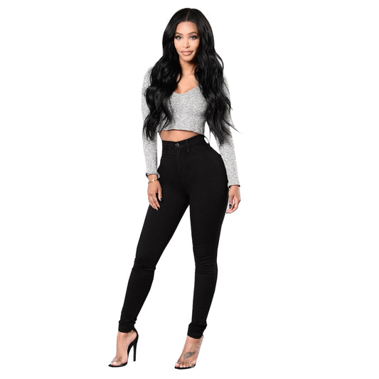 Fashionable Black High Stretch Small Foot Large Size Butt Lift Women's Jeans