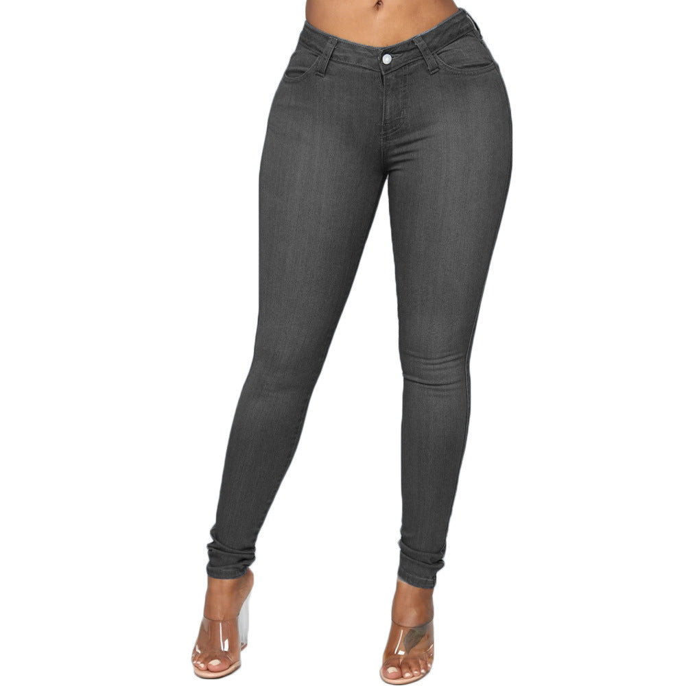 Fashionable Black High Stretch Small Foot Large Size Butt Lift Women's Jeans