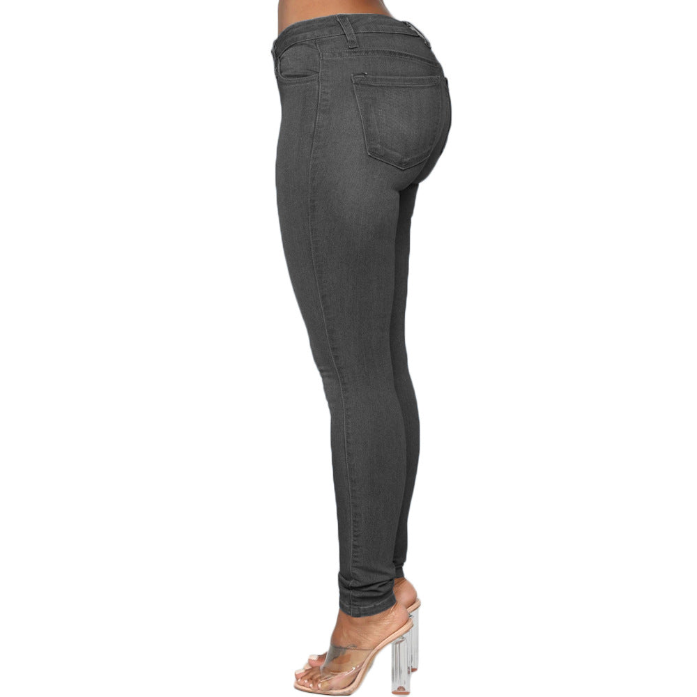 Fashionable Black High Stretch Small Foot Large Size Butt Lift Women's Jeans