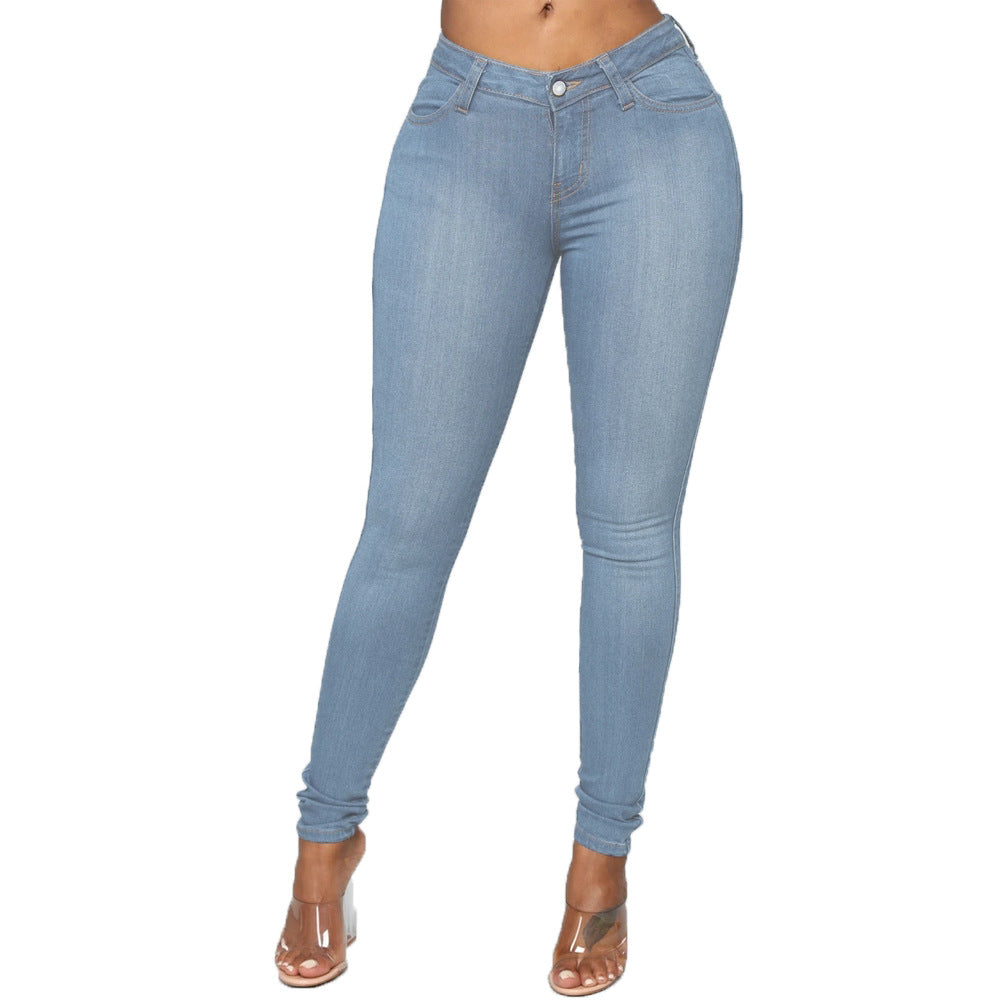 Fashionable Black High Stretch Small Foot Large Size Butt Lift Women's Jeans