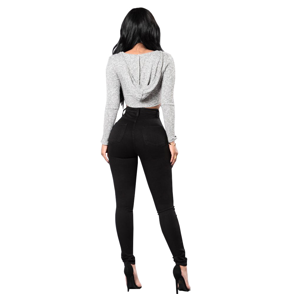 Fashionable Black High Stretch Small Foot Large Size Butt Lift Women's Jeans