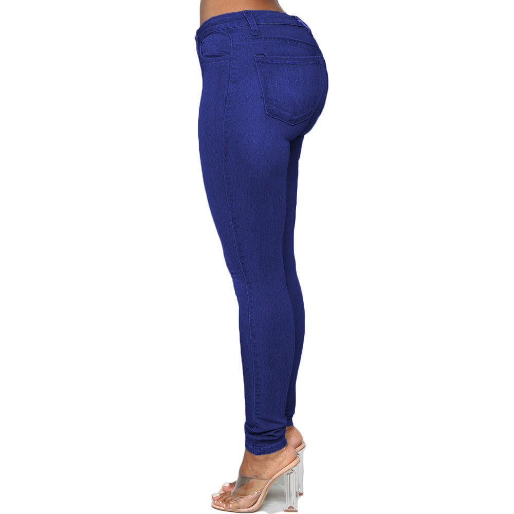 Fashionable Black High Stretch Small Foot Large Size Butt Lift Women's Jeans