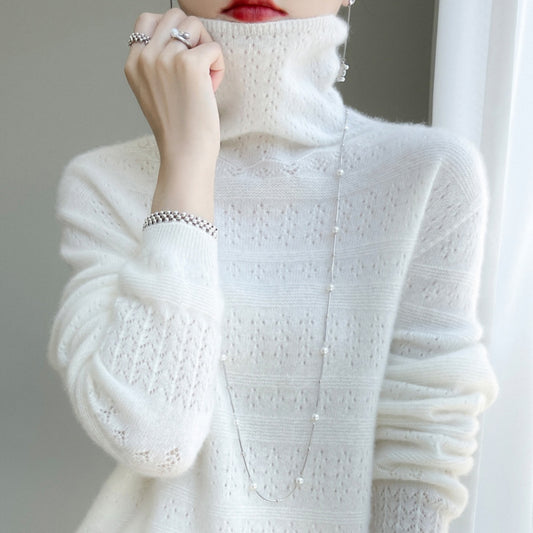 High collar fashionable hollow knitted sweater