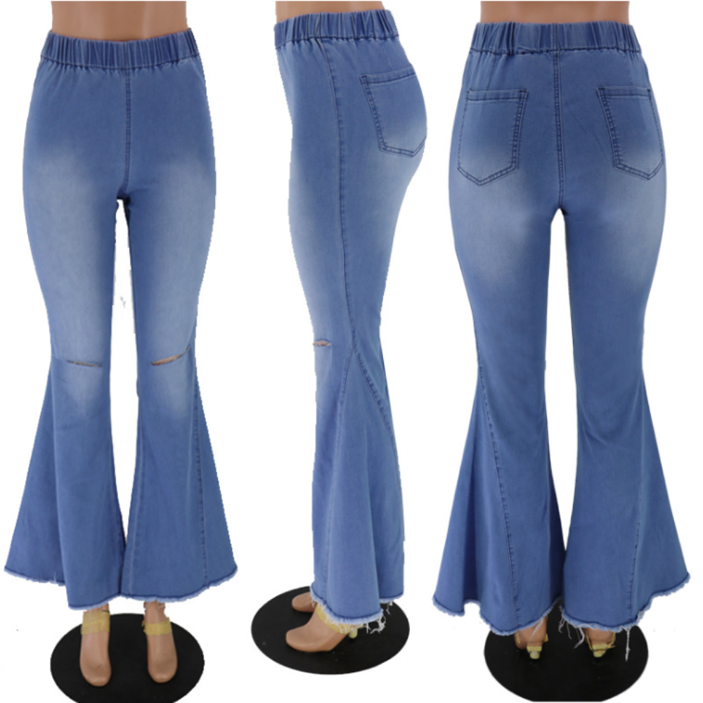 High waist denim flared pants