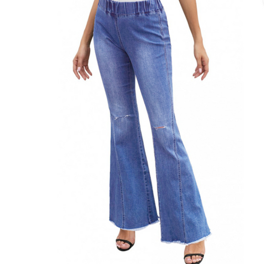 High waist denim flared pants