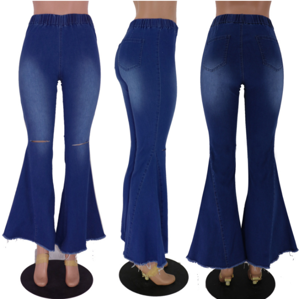 High waist denim flared pants