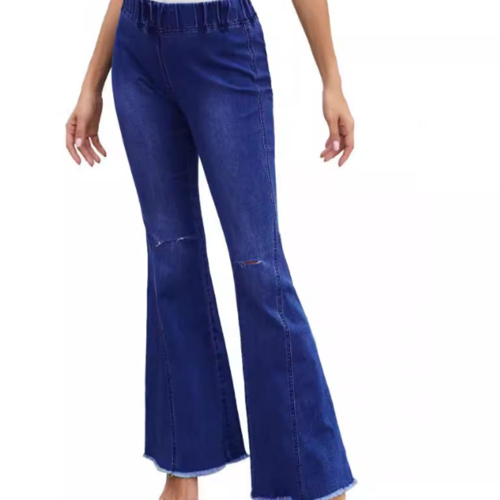 High waist denim flared pants