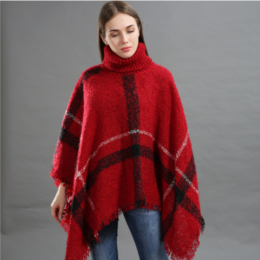 Loose sweater shawl fringed cape