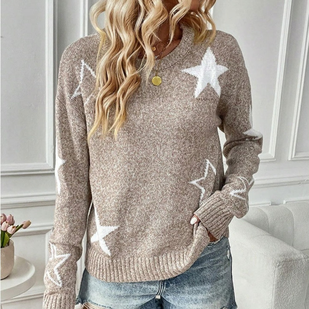 Pentagram round neck long sleeve pullover sweater