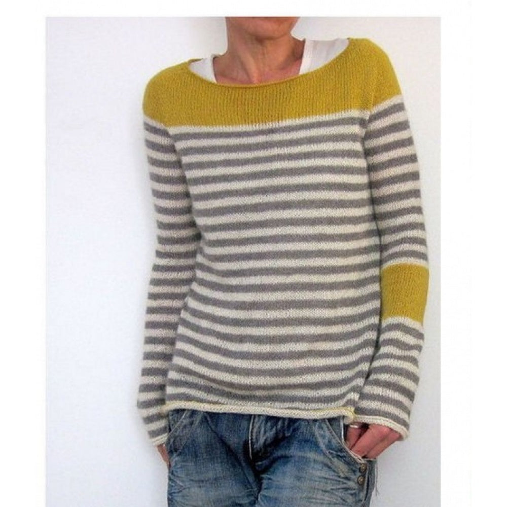 Round neck color block loose fashionable sweater