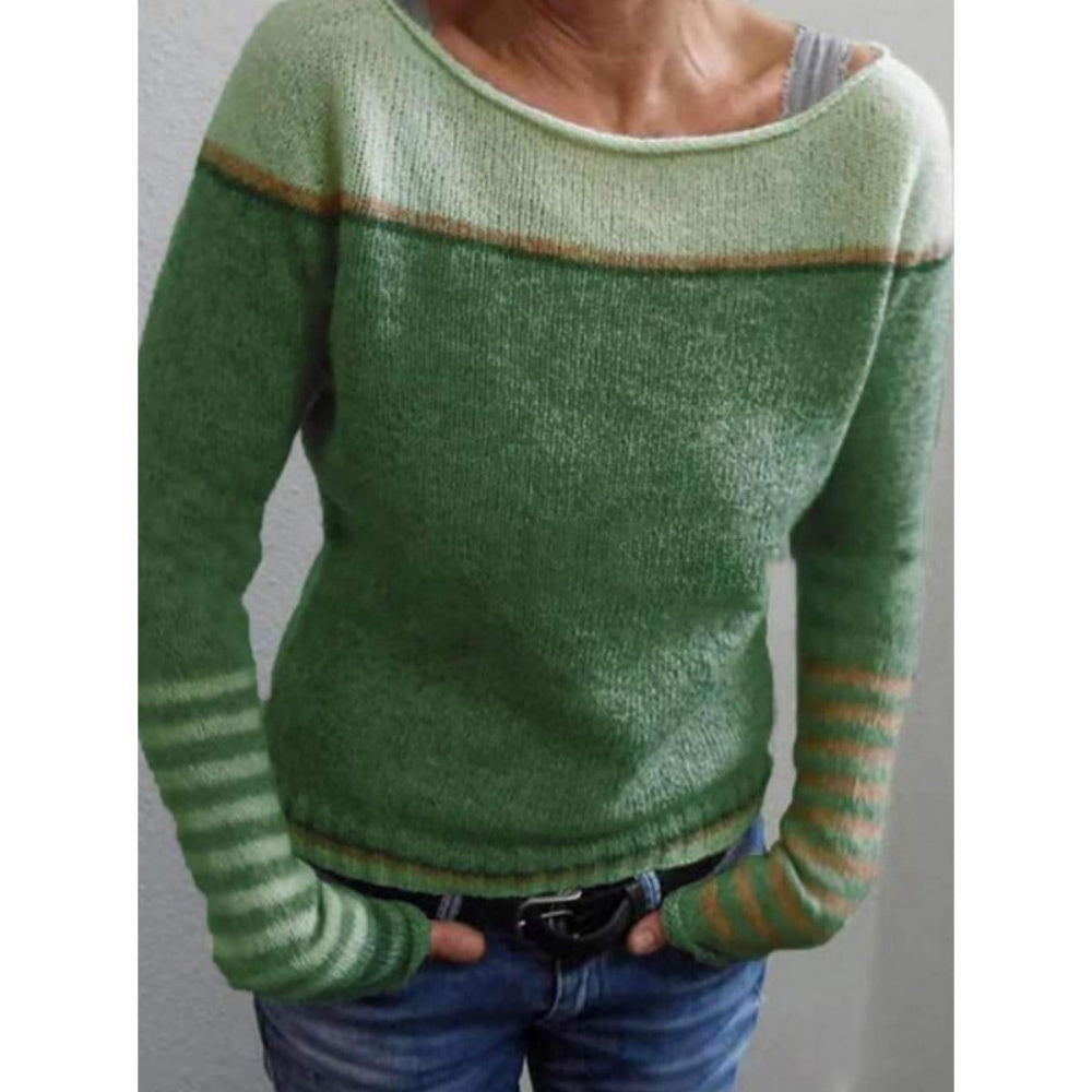 Round neck color block loose fashionable sweater