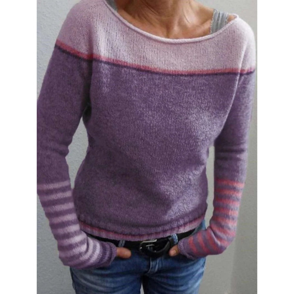 Round neck color block loose fashionable sweater