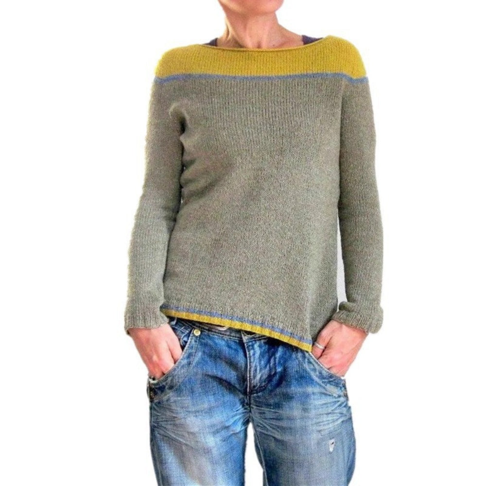 Round neck color block loose fashionable sweater