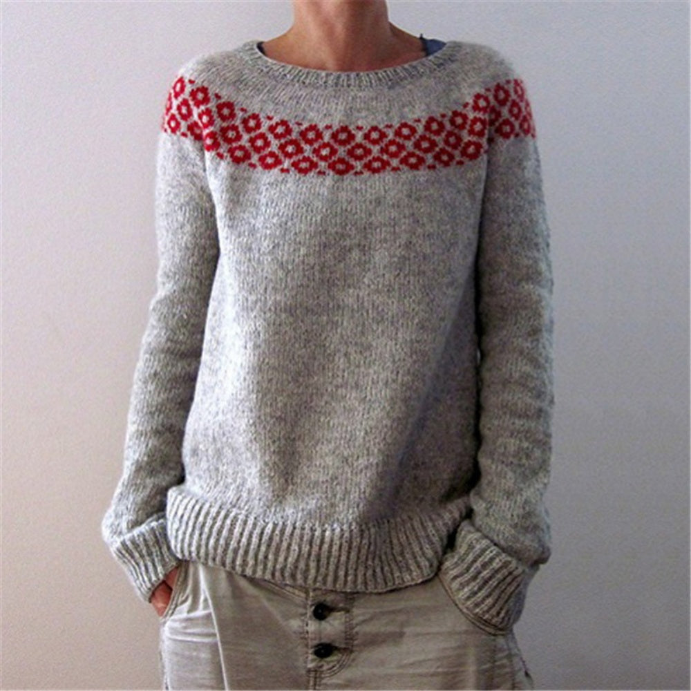 Round neck color block loose fashionable sweater