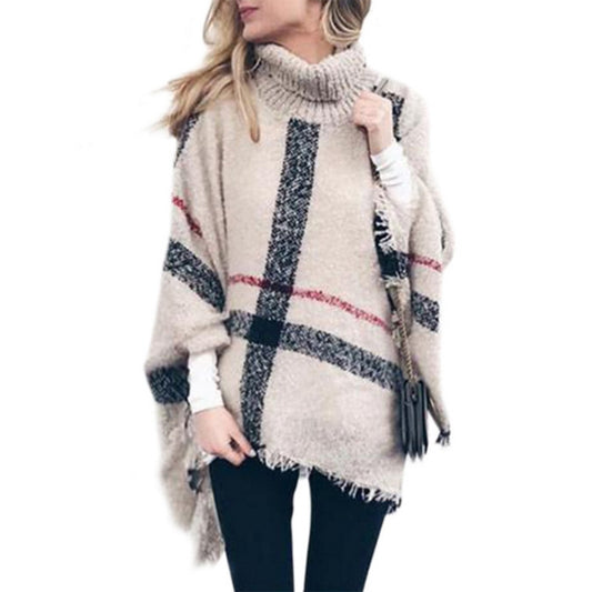 Turtleneck tassel cape sweater shawl