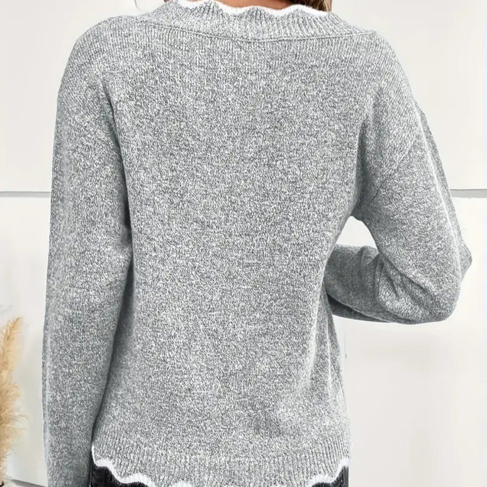 V-neck pullover long-sleeved sweater