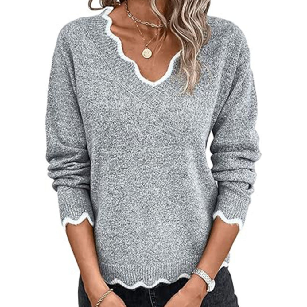 V-neck pullover long-sleeved sweater