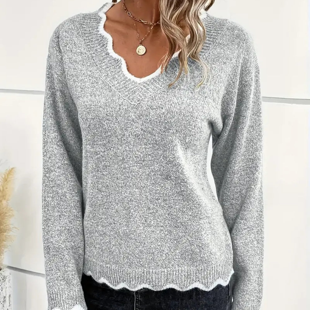 V-neck pullover long-sleeved sweater