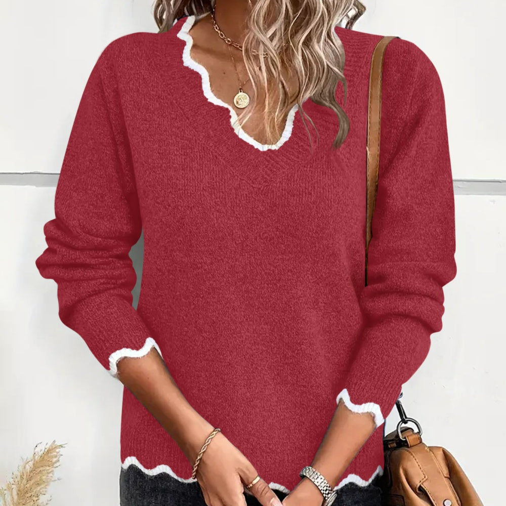 V-neck pullover long-sleeved sweater