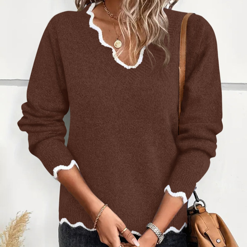 V-neck pullover long-sleeved sweater