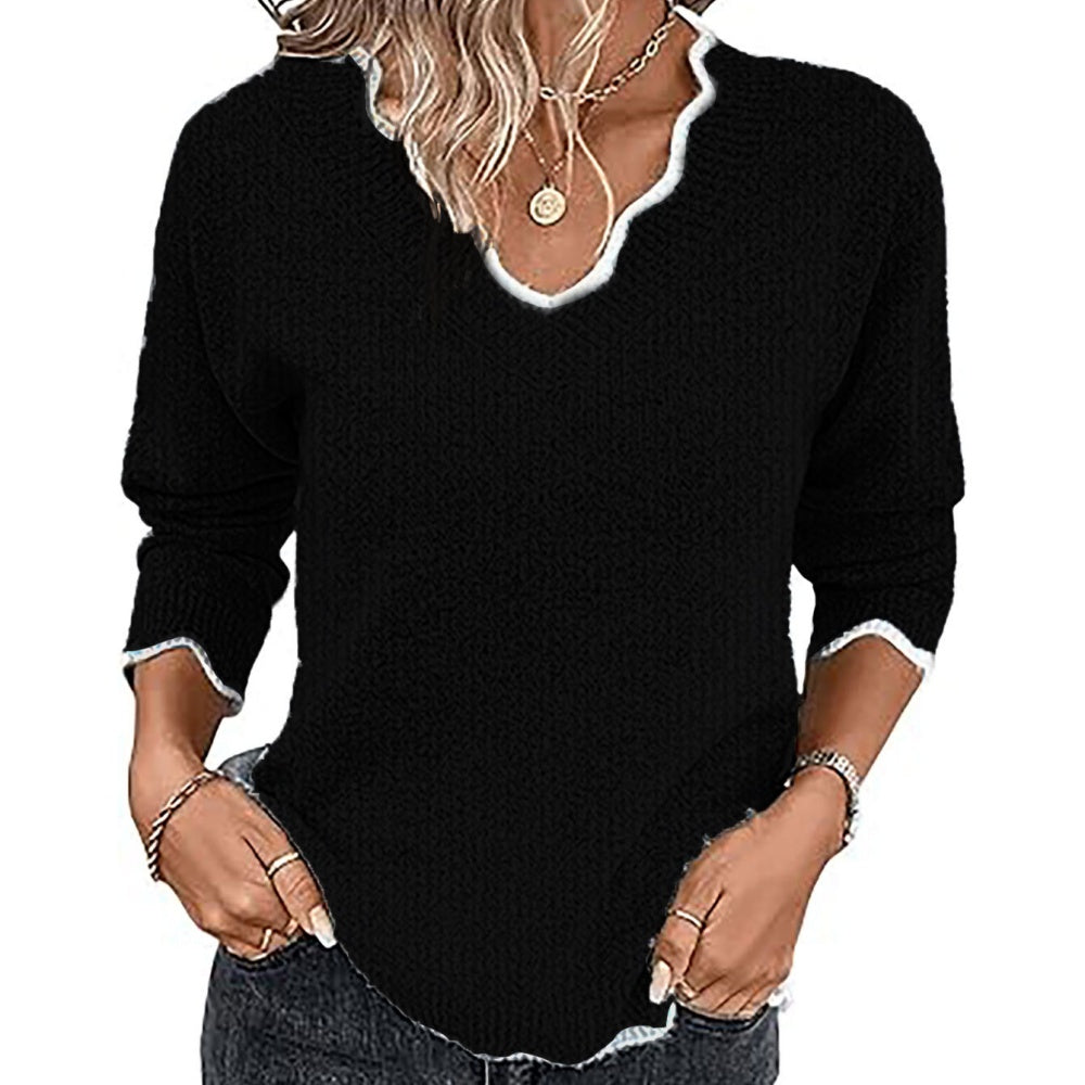 V-neck pullover long-sleeved sweater