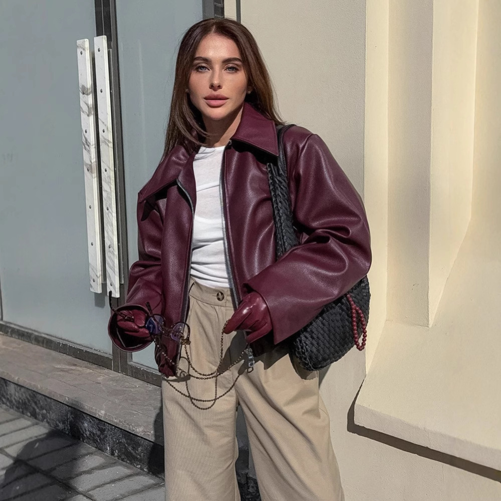 Vintage lapel leather jacket