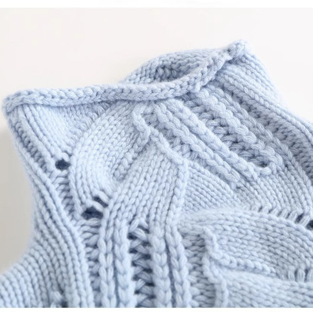 Women's Hollow Crochet Blue Turtleneck Sweater