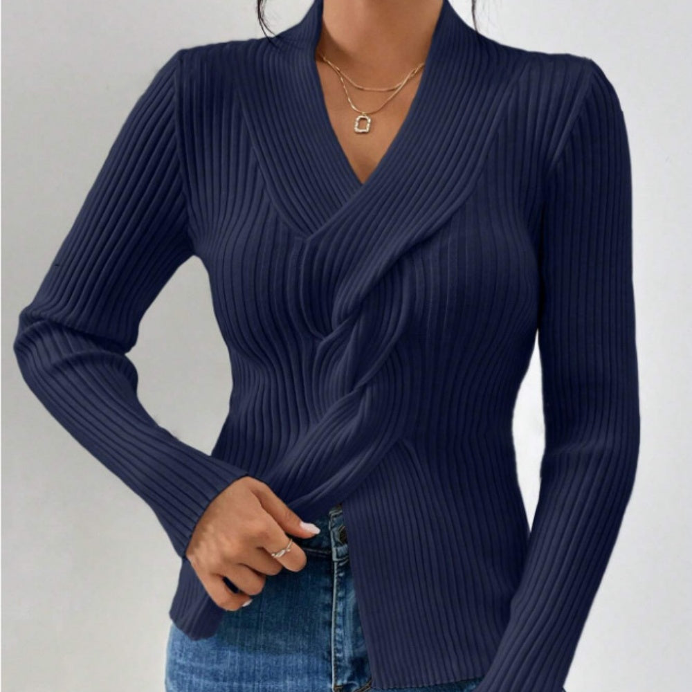 Women's long sleeve solid color slim sweater